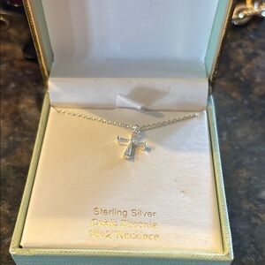 Sterling Silver silver Cross Necklace with Cubic Zirconia